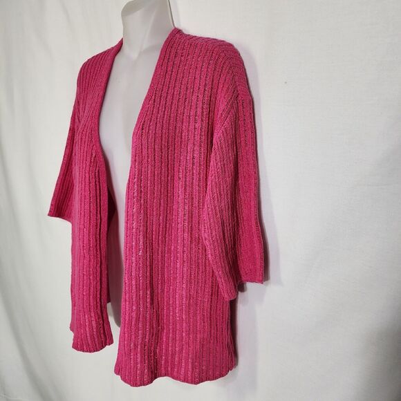 Chico's Womens Cardigan Sweater Size 0 Small Pink Elbow Sleeve Knit Ribbed Open - Picture 5 of 9